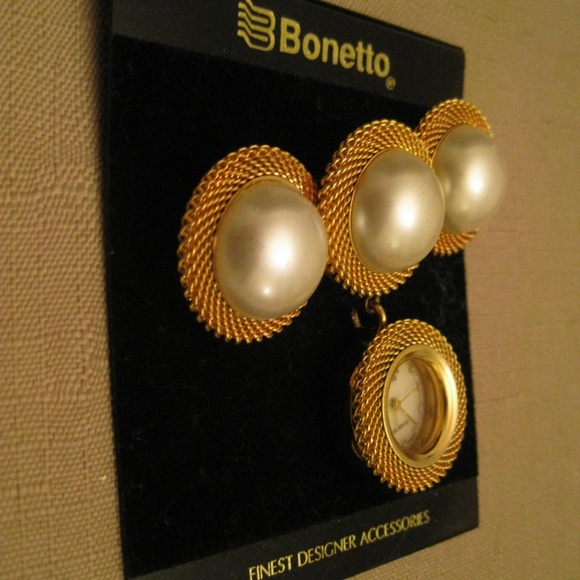 BONETTO Watch PEARLS Gold Tone Mesh Brooch Japan - Picture 4 of 8